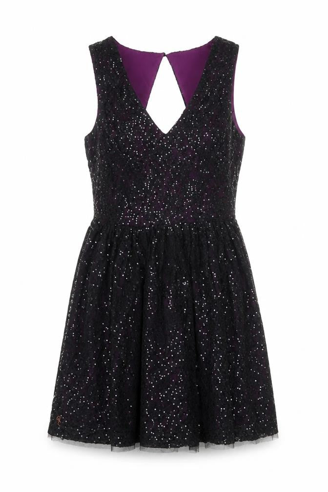 Front view of Oasis Women's Black Sequin Fit & Flare Dress M