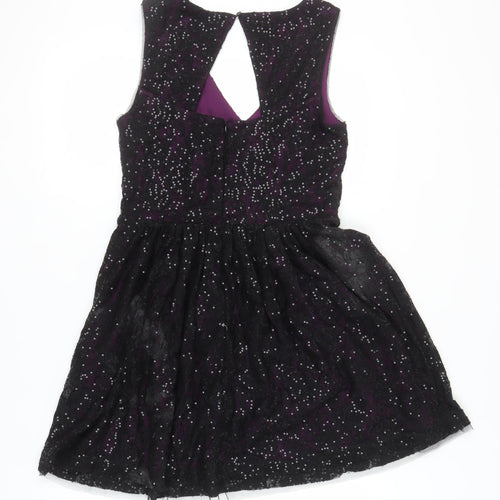 Oasis Women's Black Sequin Fit & Flare Dress M