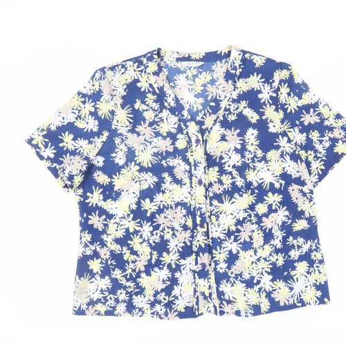 Eastex Women's Blue Floral V-Neck Blouse Size 18