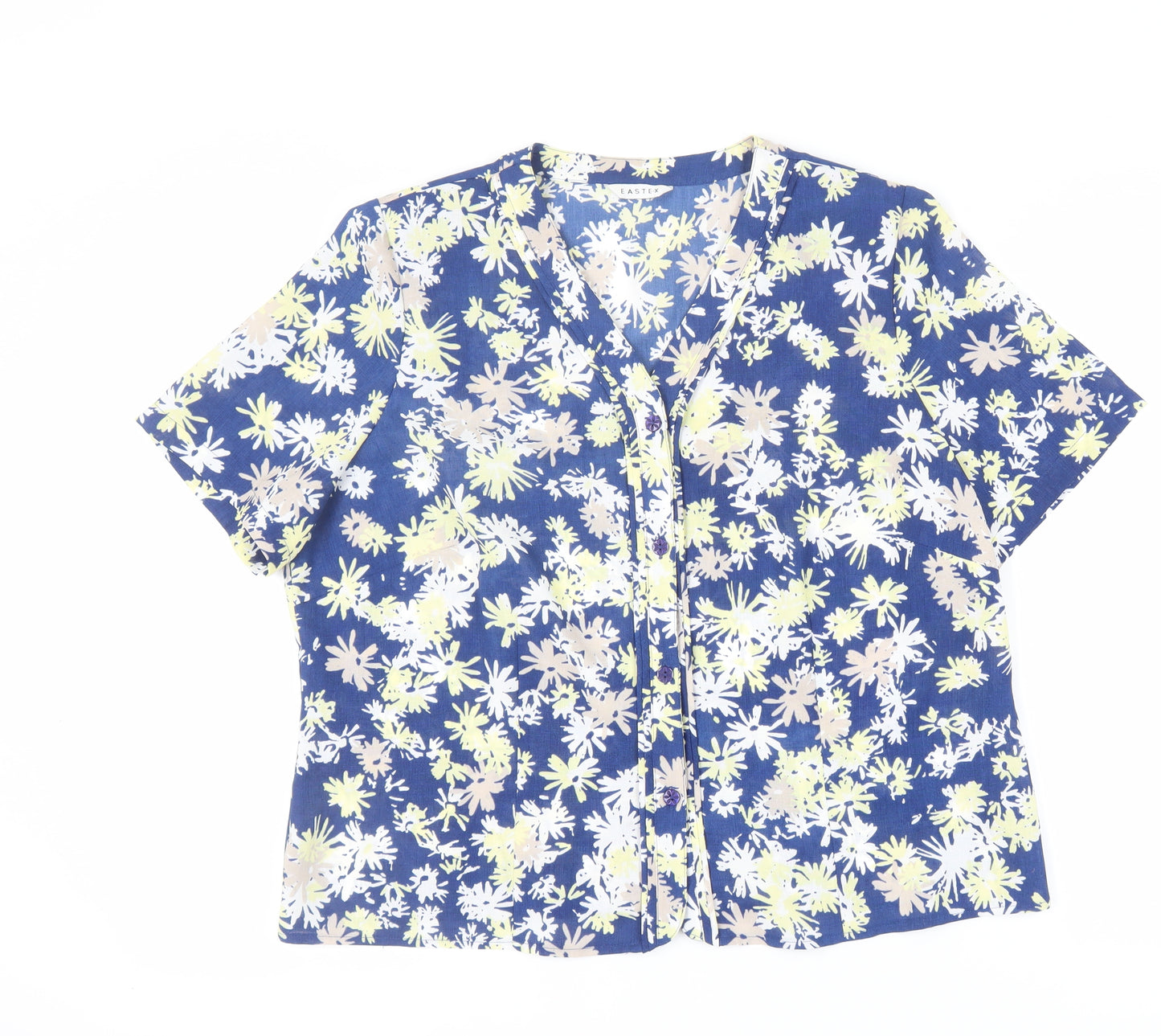 Eastex Women's Blue Floral V-Neck Blouse Size 18