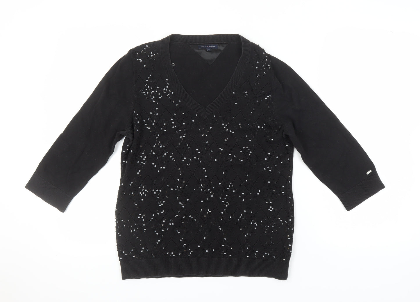 Tommy Hilfiger Women's Black Sequin XL Pullover Jumper