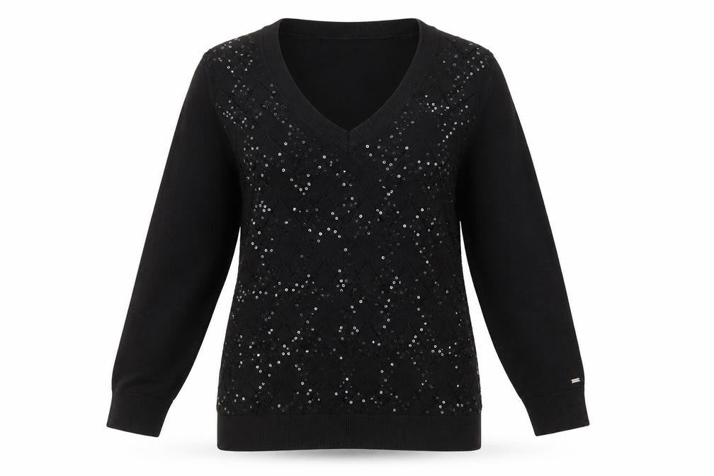 Front view of Tommy Hilfiger Women's Black Sequin XL jumper