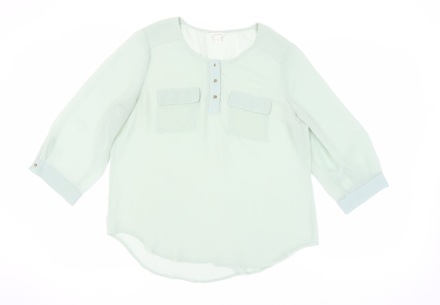 Monsoon Women’s Green Blouse, 3/4 Sleeve, Size 14