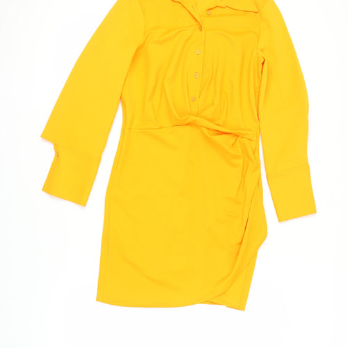 Zara Women's Yellow Shirt Dress M Collared Long Sleeve
