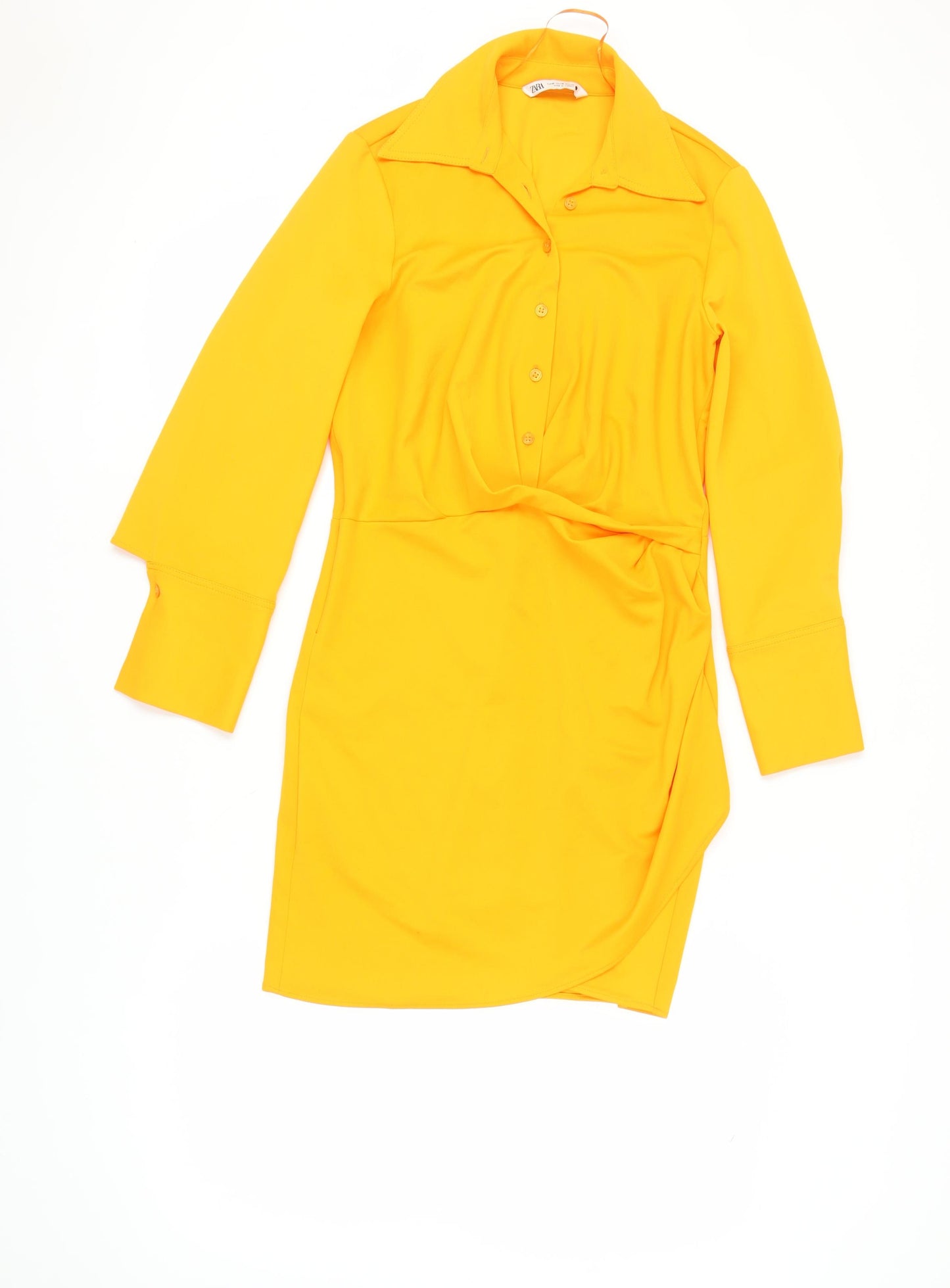 Zara Women's Yellow Shirt Dress M Collared Long Sleeve