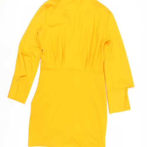 Zara Women's Yellow Shirt Dress M Collared Long Sleeve