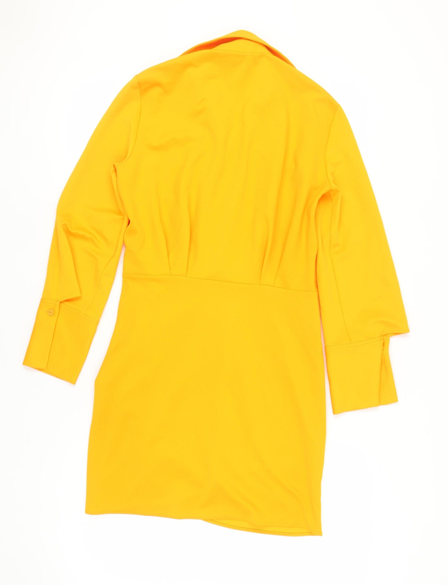 Zara Women's Yellow Shirt Dress M Collared Long Sleeve