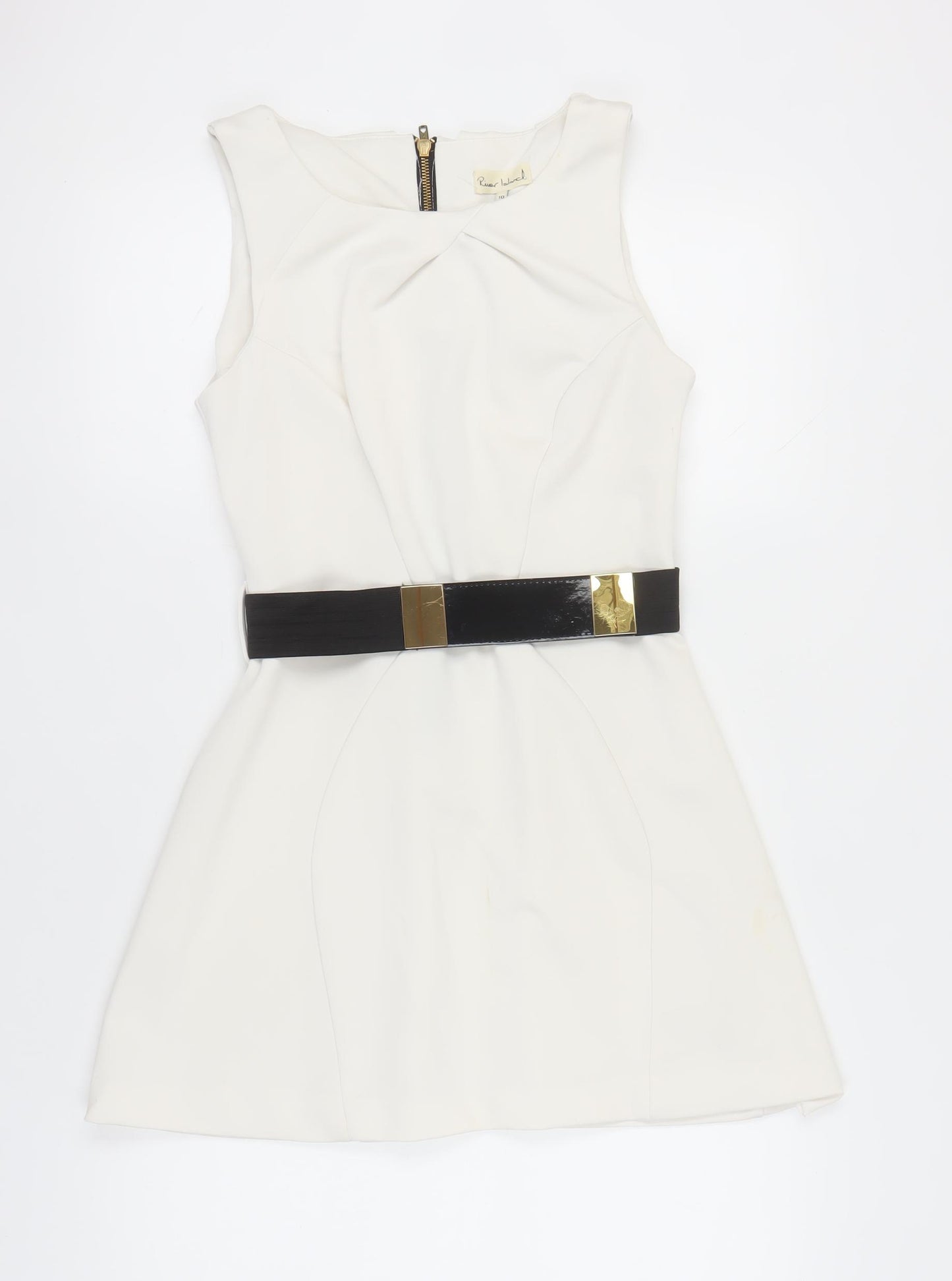 River Island Women's Ivory Fit & Flare Dress Size 10