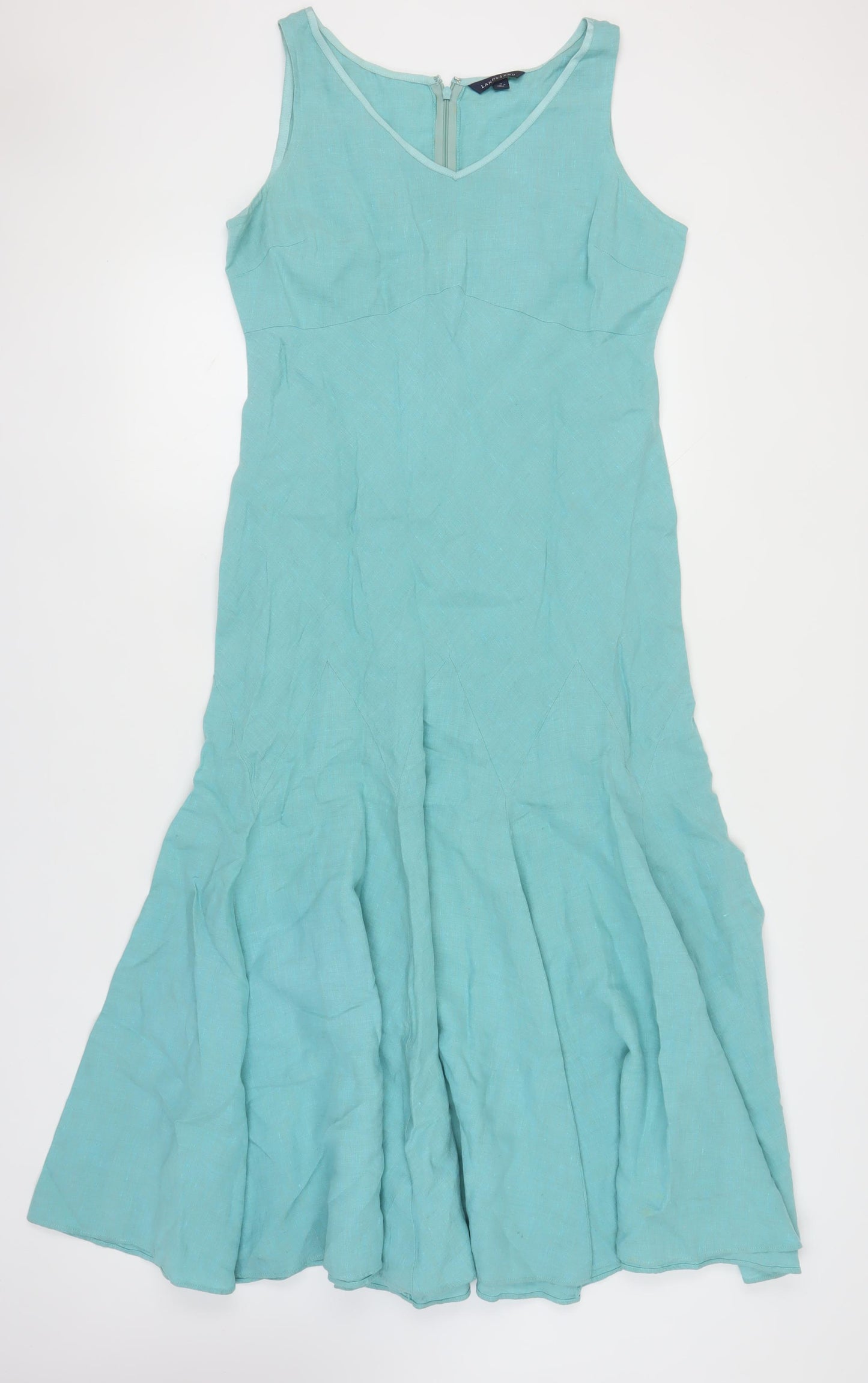 Lands' End Women's Blue Linen Summer Dress UK 12