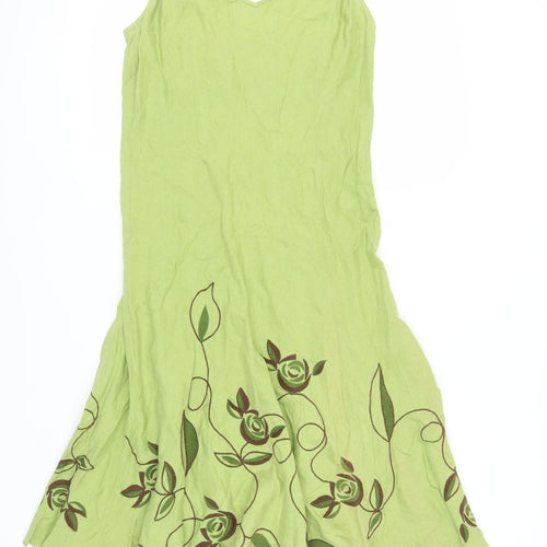 Per Una Women's Green Floral Slip Dress - Size 12