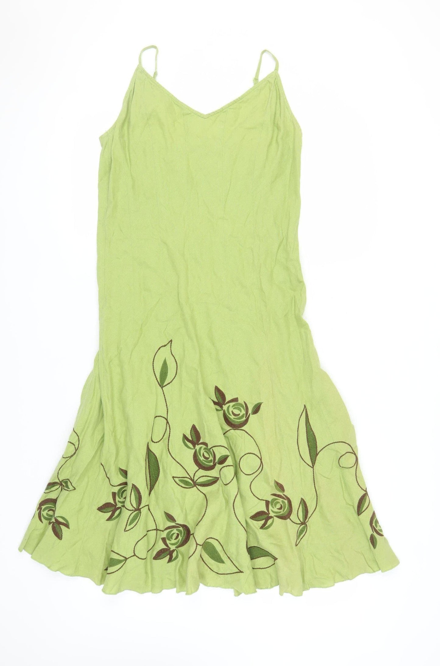 Per Una Women's Green Floral Slip Dress - Size 12