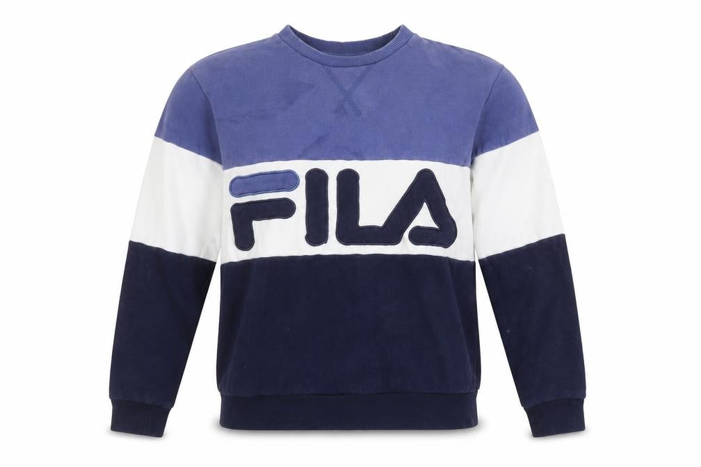 Front view of Fila Women's Blue Colourblock Logo Pullover Sweatshirt XS