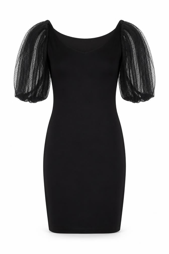 Front view of Mango Women's Black Bodycon Dress S Off Shoulder