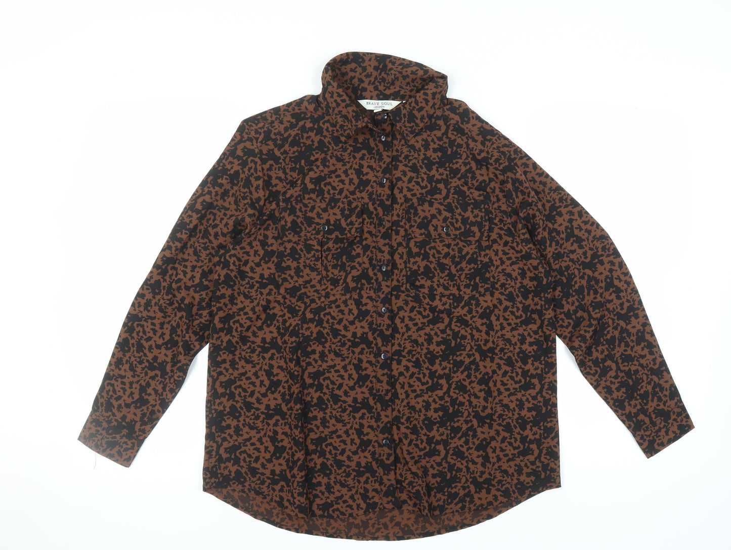 Brave Soul Women's Brown Animal Print Button-Up Shirt