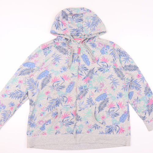 Country Rose Women's XL Grey Floral Full Zip Hoodie
