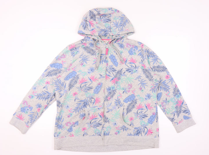 Country Rose Women's XL Grey Floral Full Zip Hoodie