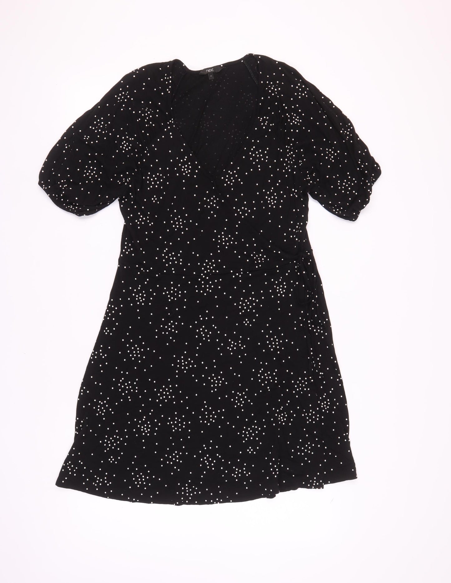 Next Women’s Black Wrap Dress UK 14 Polka Dot