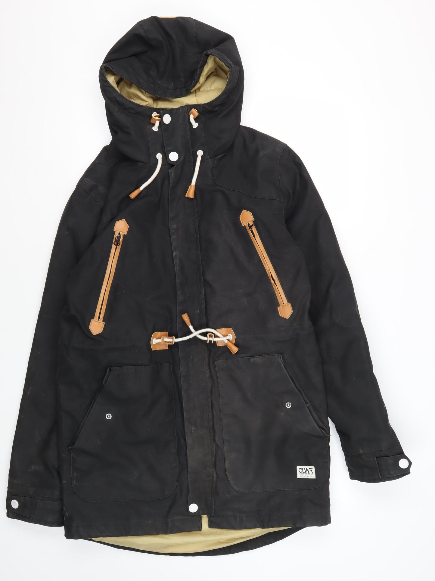 Colour Wear Men's Black Hooded Parka Jacket S