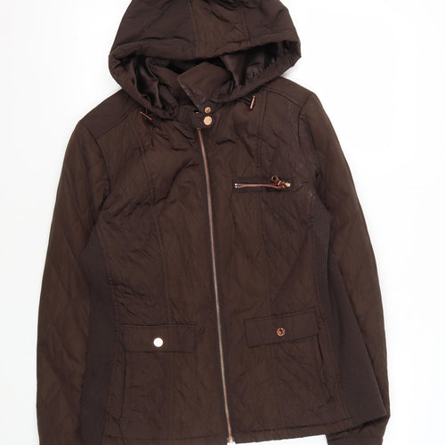 Marks and Spencer Women's Brown Quilted Hooded Jacket Size 14