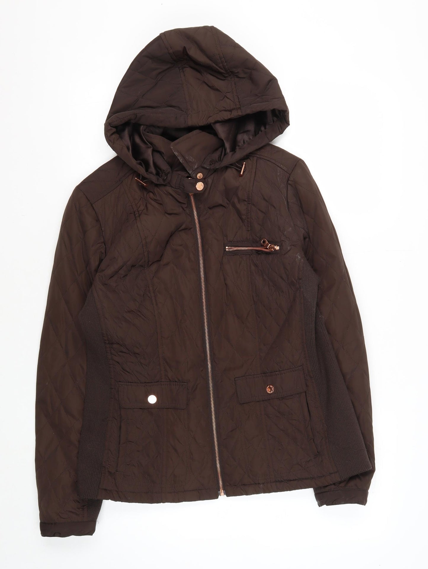 Marks and Spencer Women's Brown Quilted Hooded Jacket Size 14
