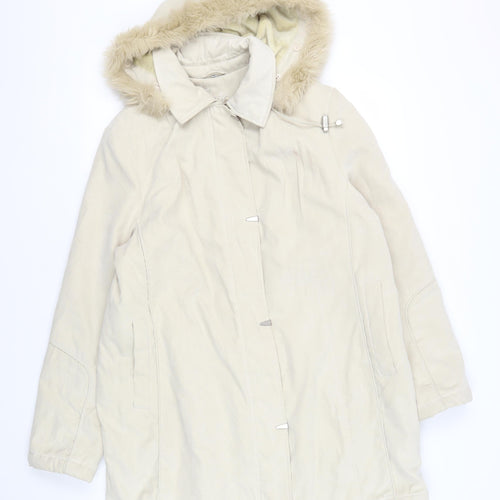 Klass Beige Fur Hooded Women's Long Coat Size M