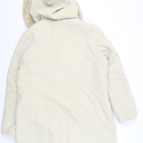 Klass Beige Fur Hooded Women's Long Coat Size M