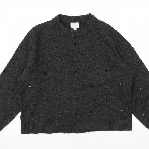 H&M Women's Grey Beaded Pullover Jumper - Size M