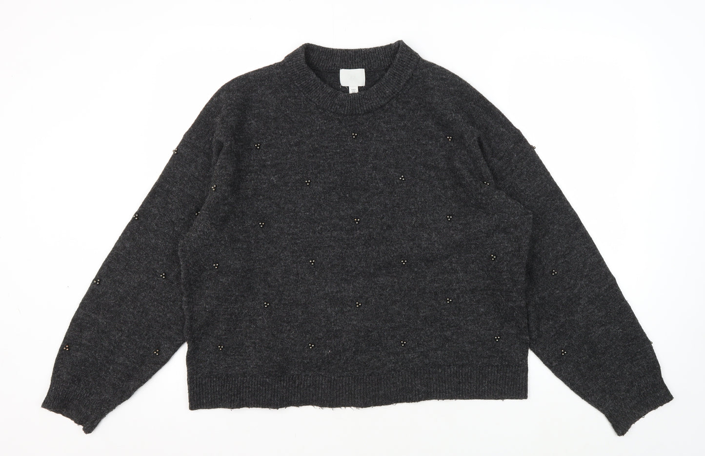 H&M Women's Grey Beaded Pullover Jumper - Size M