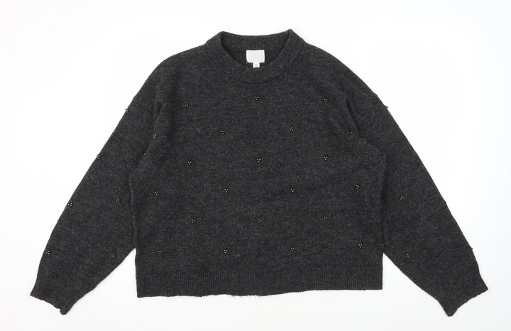 H&M Women's Grey Beaded Pullover Jumper - Size M