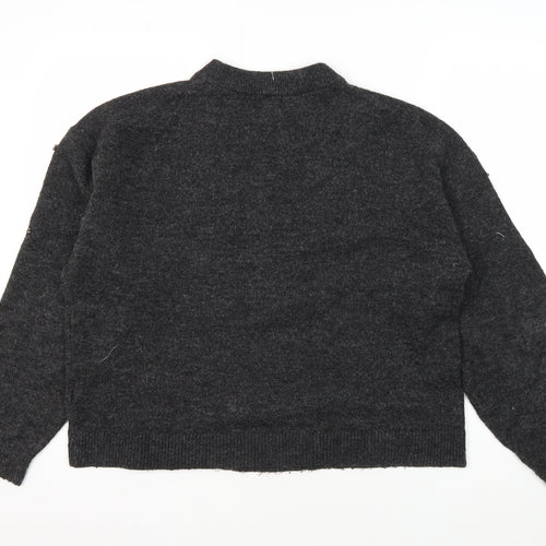 H&M Women's Grey Beaded Pullover Jumper - Size M