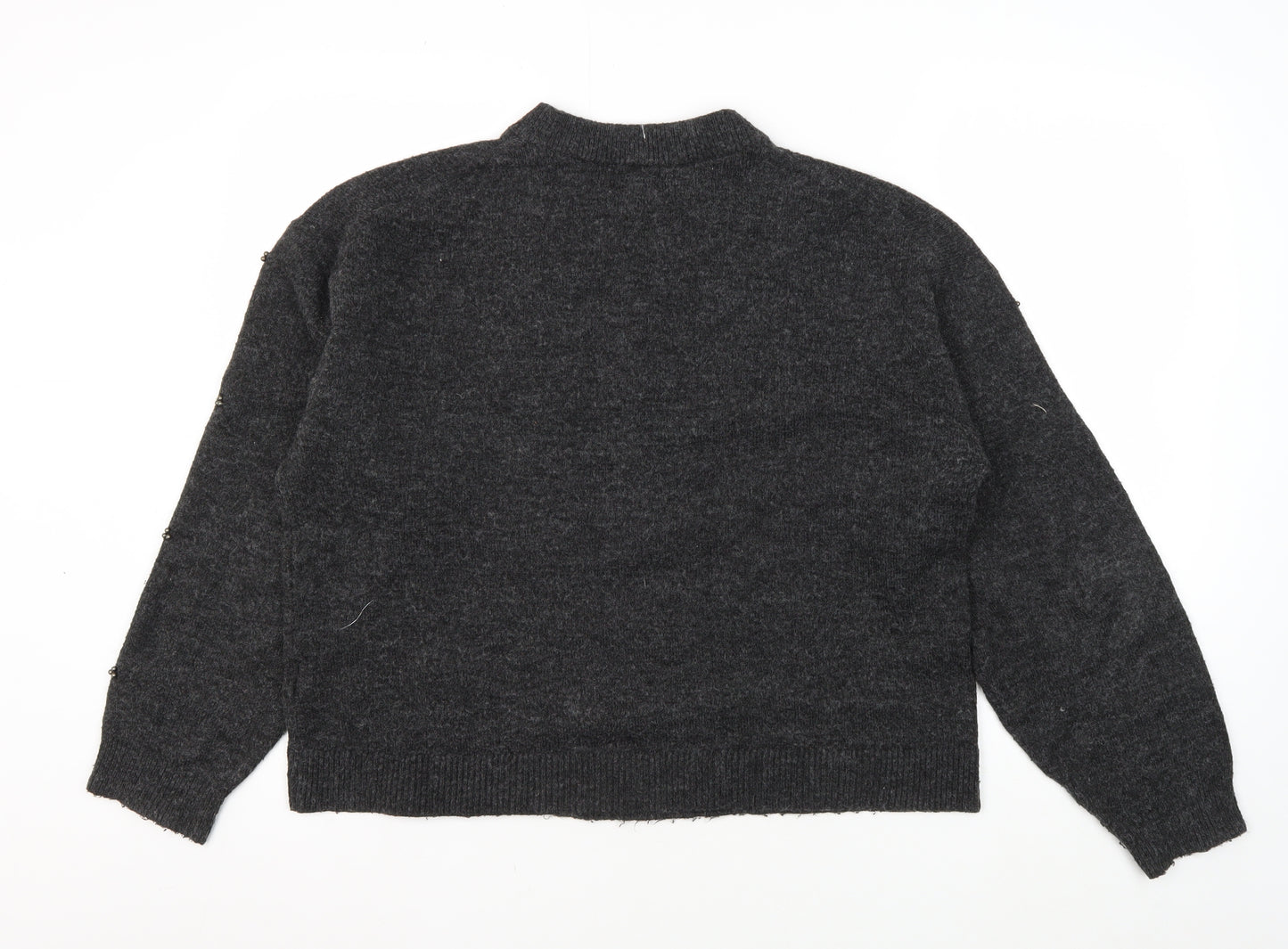 H&M Women's Grey Beaded Pullover Jumper - Size M