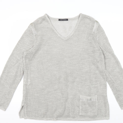 Faber Woman Grey V-Neck Knit Jumper Size 18