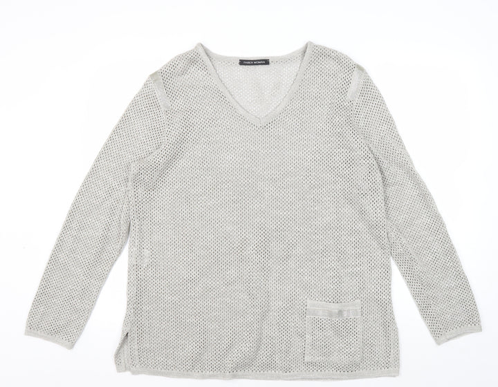 Faber Woman Grey V-Neck Knit Jumper Size 18