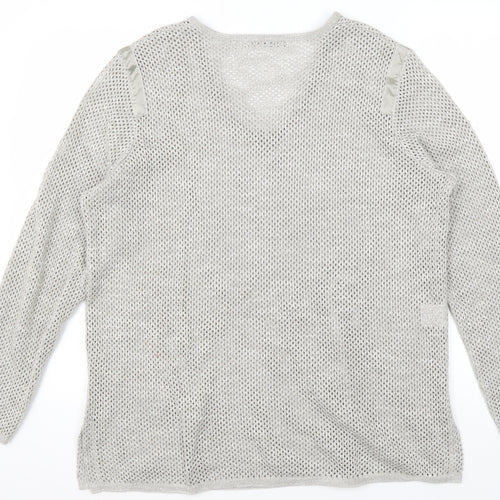 Faber Woman Grey V-Neck Knit Jumper Size 18
