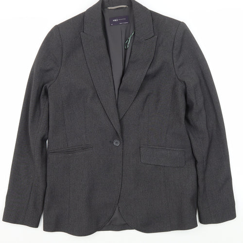Marks and Spencer Women's Grey Blazer, Size 12, Single-Breasted