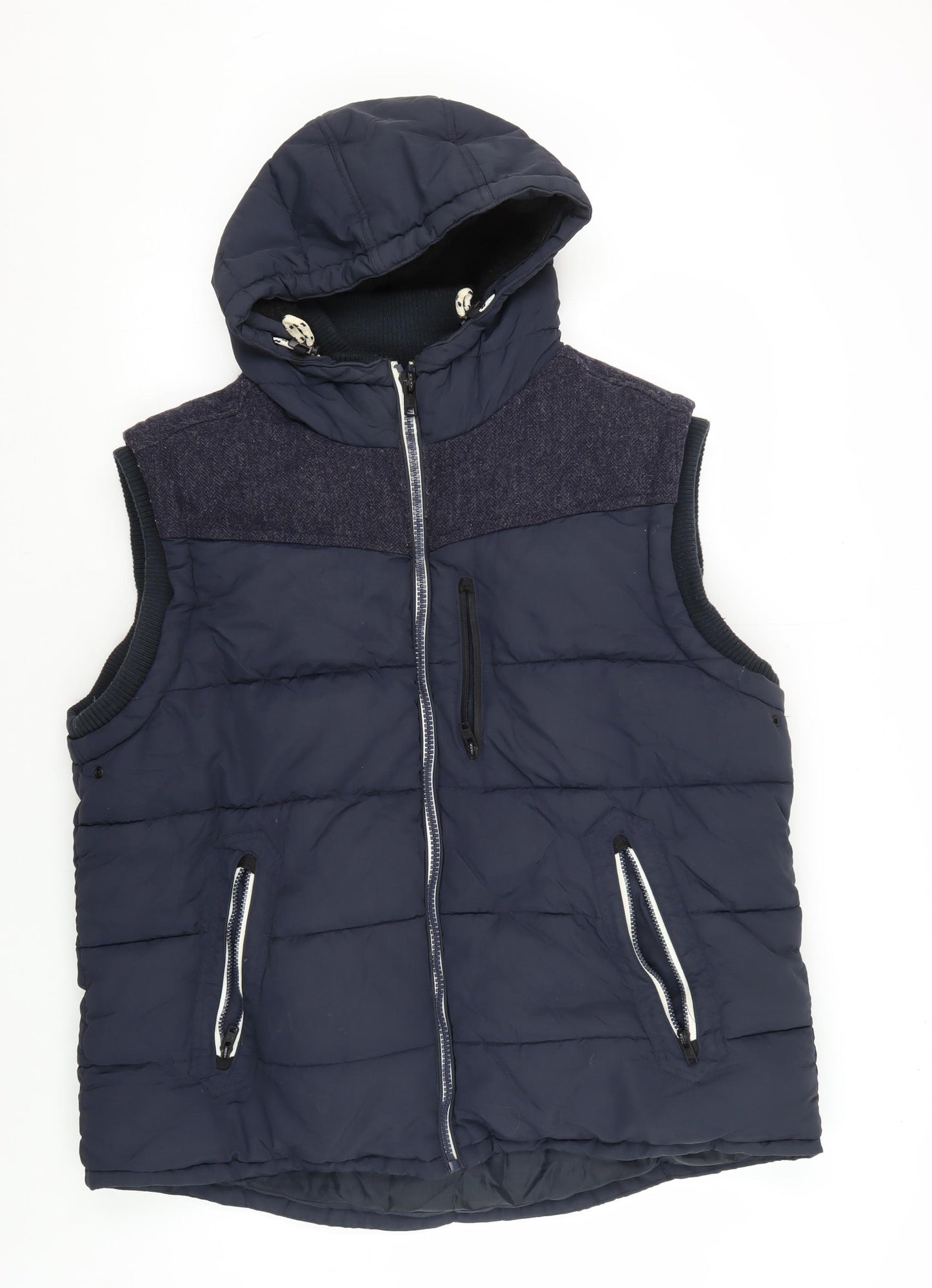 Next Men's Blue XL Puffer Jacket with Hood & Zips
