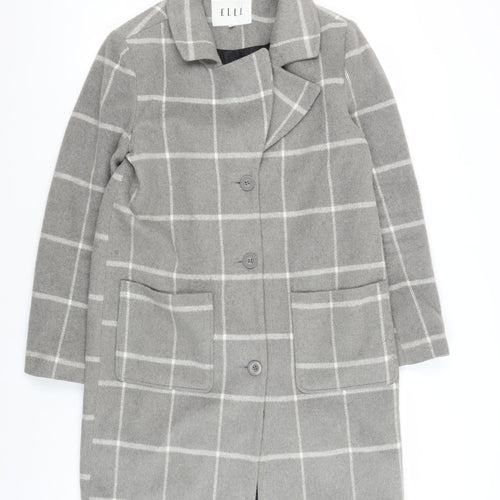 Elle Women's Grey Check Coat, Size 14, Button Closure