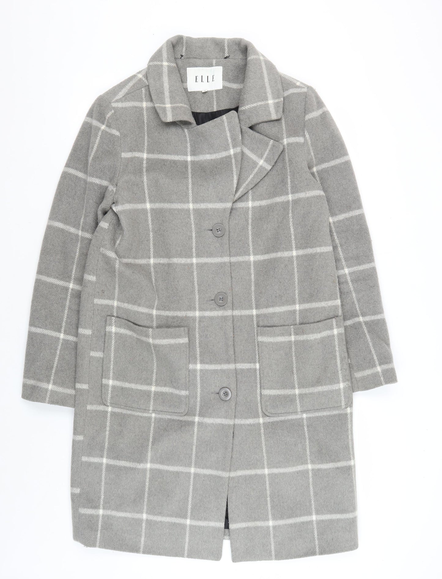Elle Women's Grey Check Coat, Size 14, Button Closure