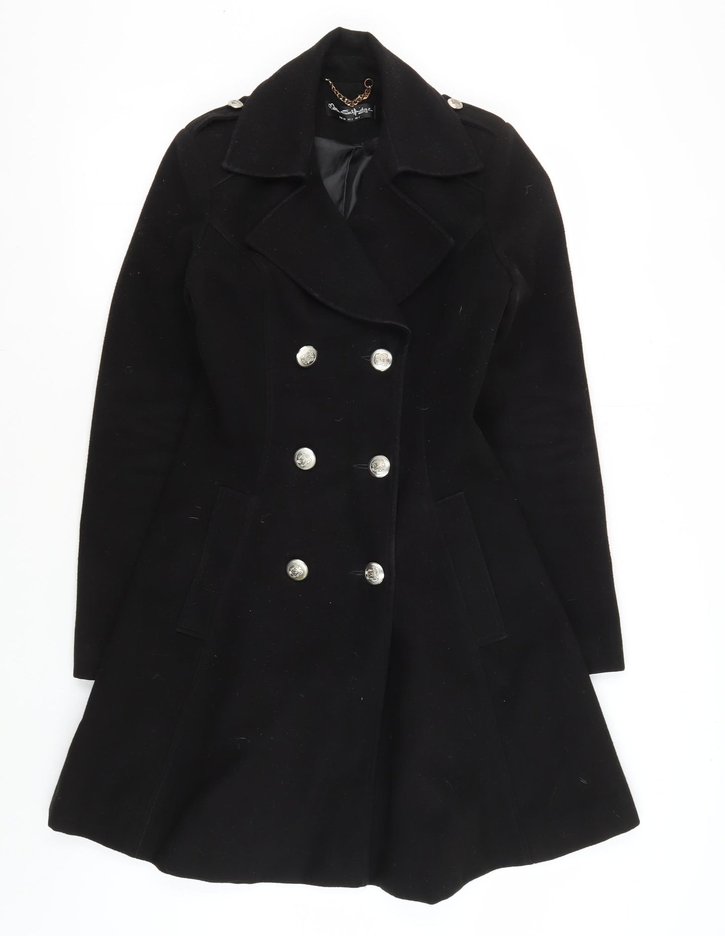Miss Selfridge Women's Black Military Coat Size 6