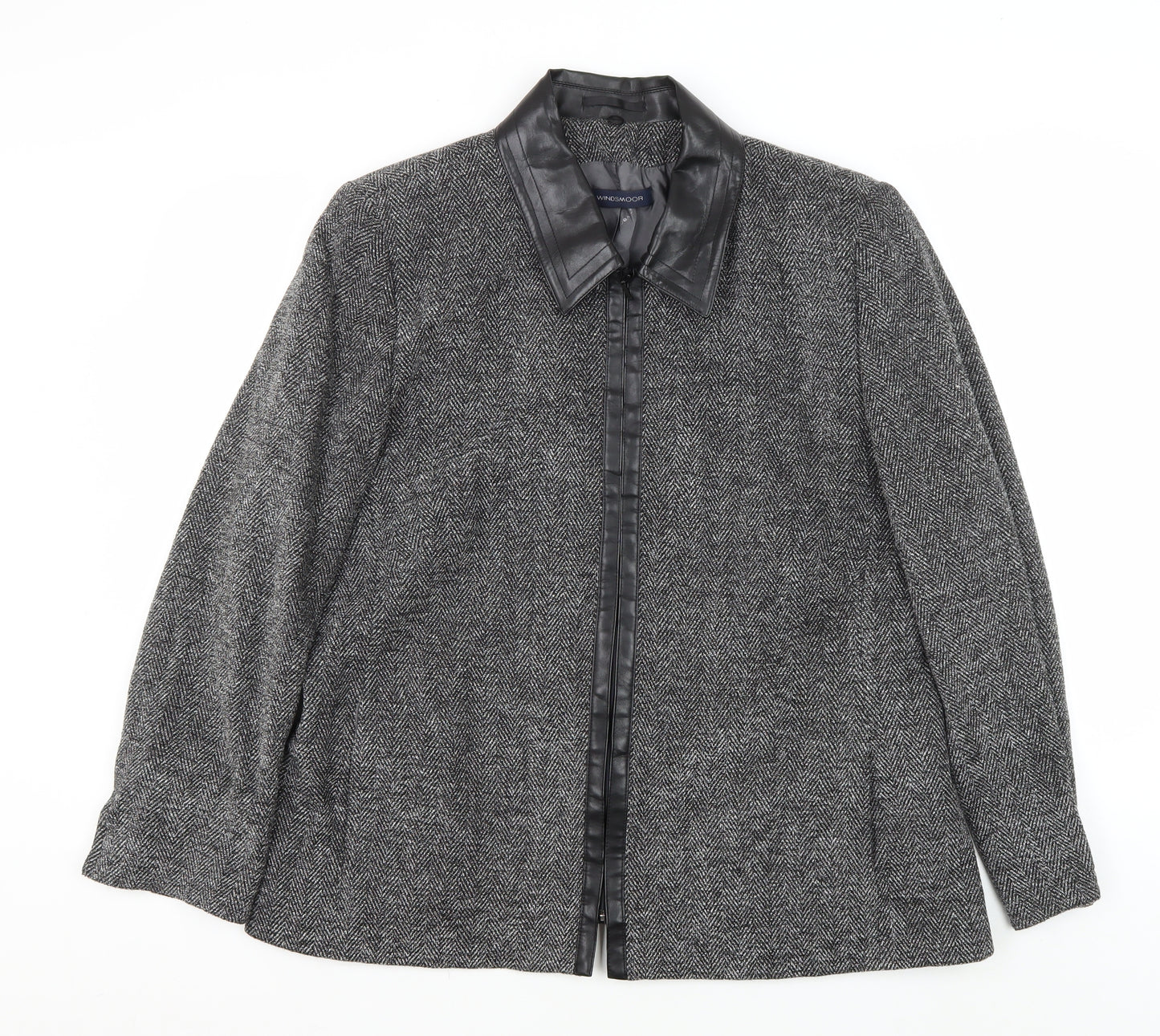 Windsmoor Women's Grey Herringbone Blazer Jacket - Size 16