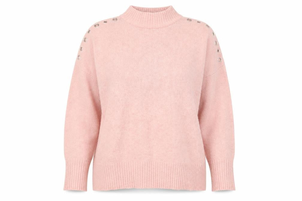 Front view of Wallis Women's Pink Mock Neck Jumper, size M