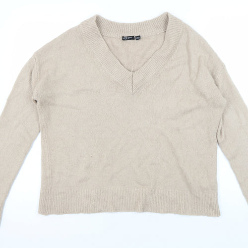 Brave Soul Women's Beige V-Neck Pullover Jumper S