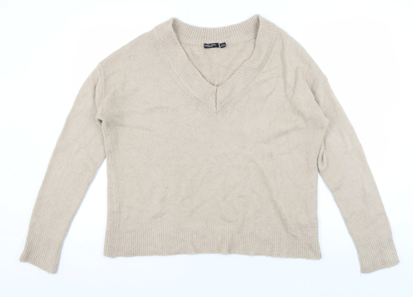 Brave Soul Women's Beige V-Neck Pullover Jumper S