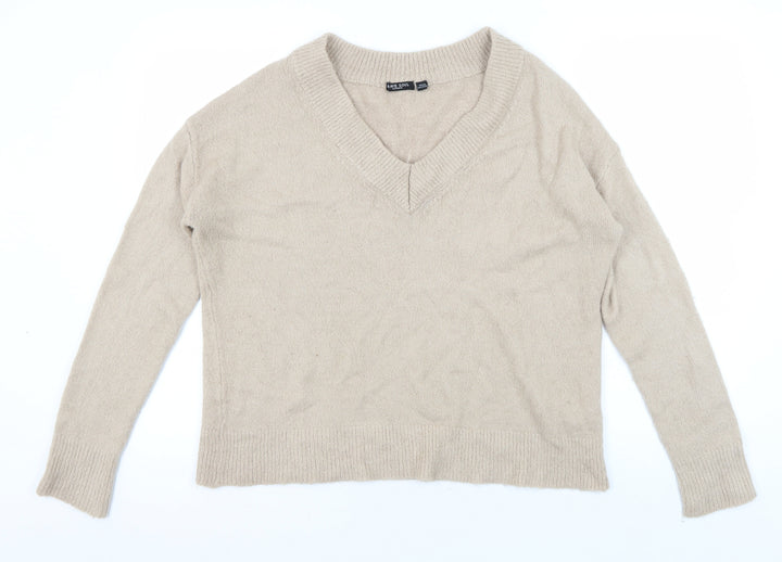 Brave Soul Women's Beige V-Neck Pullover Jumper S