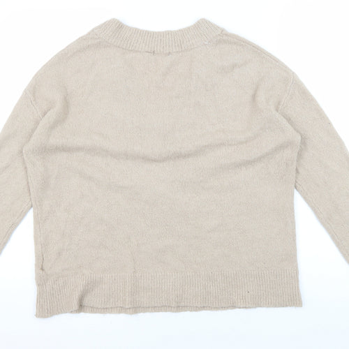 Brave Soul Women's Beige V-Neck Pullover Jumper S