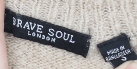 Brave Soul Women's Beige V-Neck Pullover Jumper S