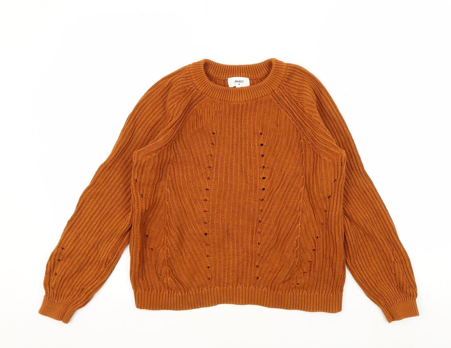 OBJECT Women's Brown Open-Knit Pullover Jumper - M