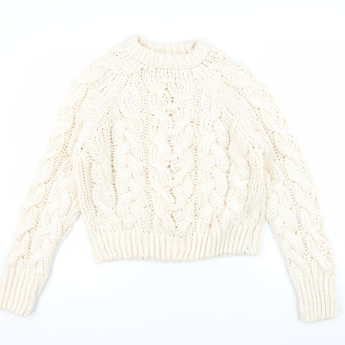 Zara Women's Ivory Cable-Knit Pullover Jumper S