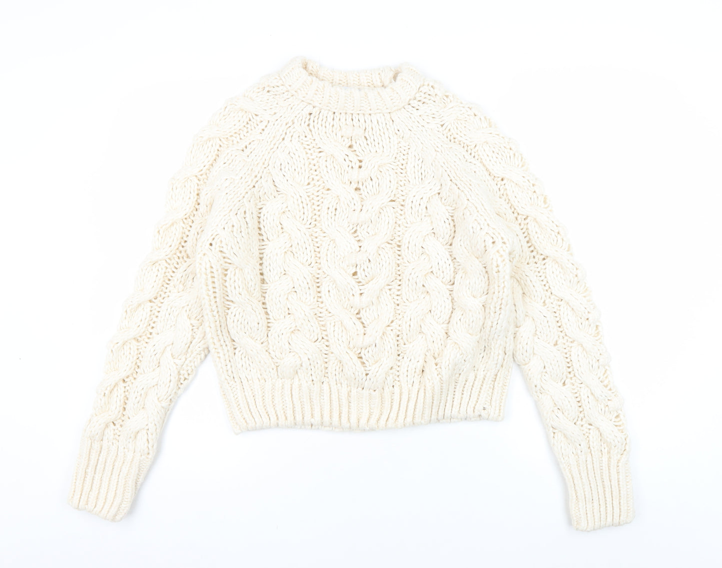 Zara Women's Ivory Cable-Knit Pullover Jumper S