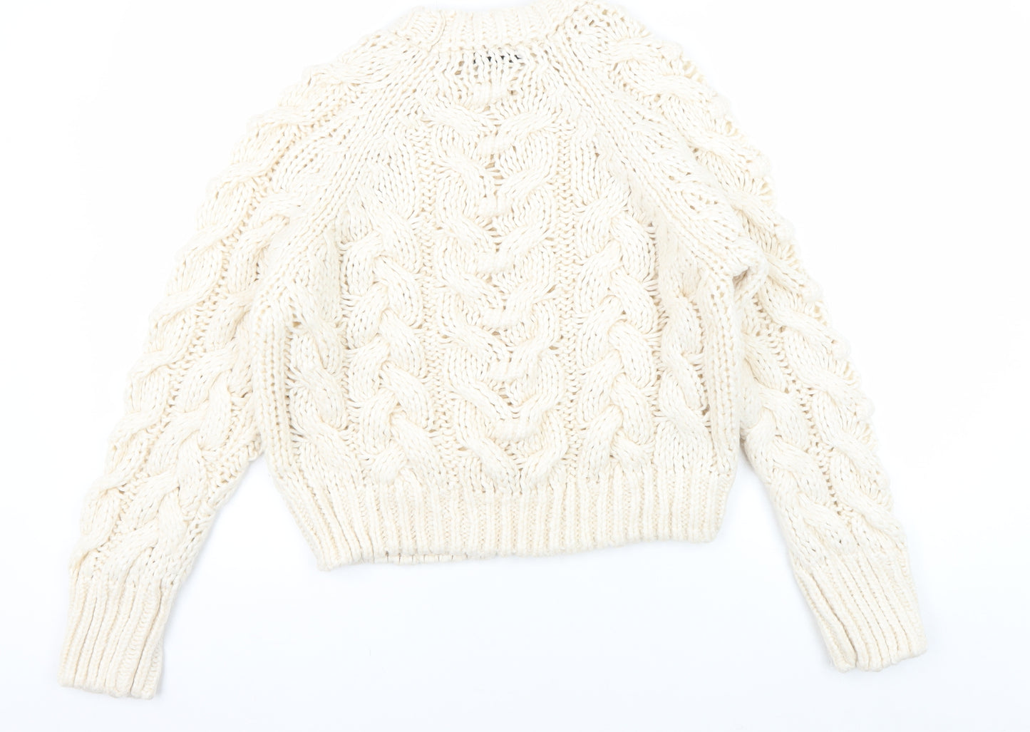 Zara Women's Ivory Cable-Knit Pullover Jumper S